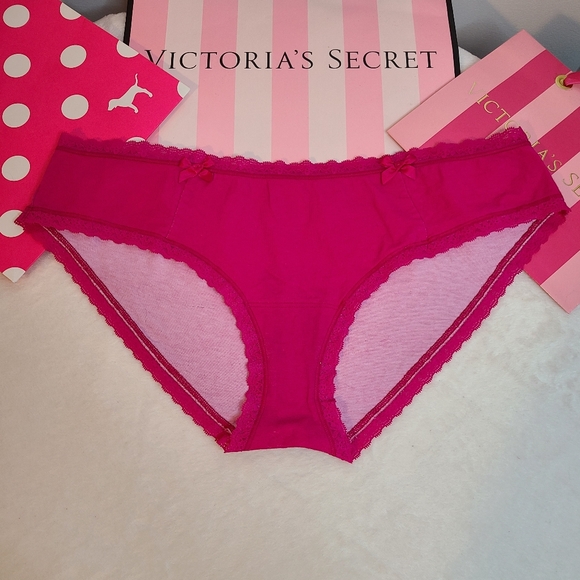 Y2K Victoria's Secret Lace Trim Cotton Low Rise Hiphugger Panty Size XL Pink - Picture 1 of 6